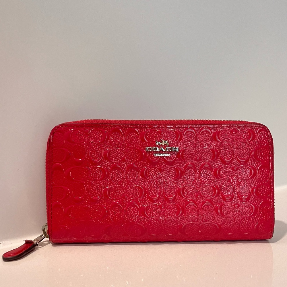 Coach Hot Pink Accordion Zip Wallet in Signature Leather